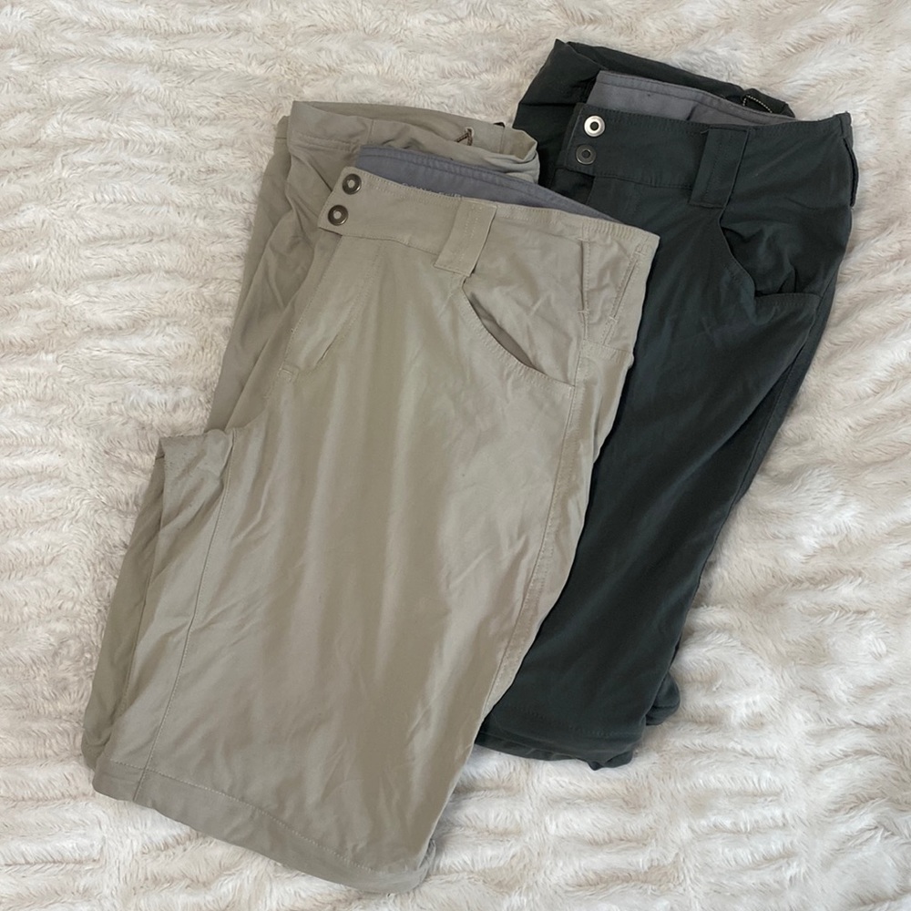 BUNDLE 2 Columbia Convertible Omni-Shield Zip Off Hiking Pants Gray and Beige